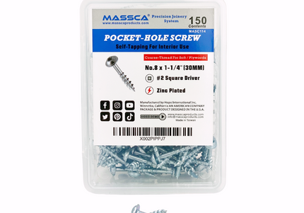 1-1/4'' Coarse Thread #8 Zinc Pocket Hole Screws - 150 Screws
