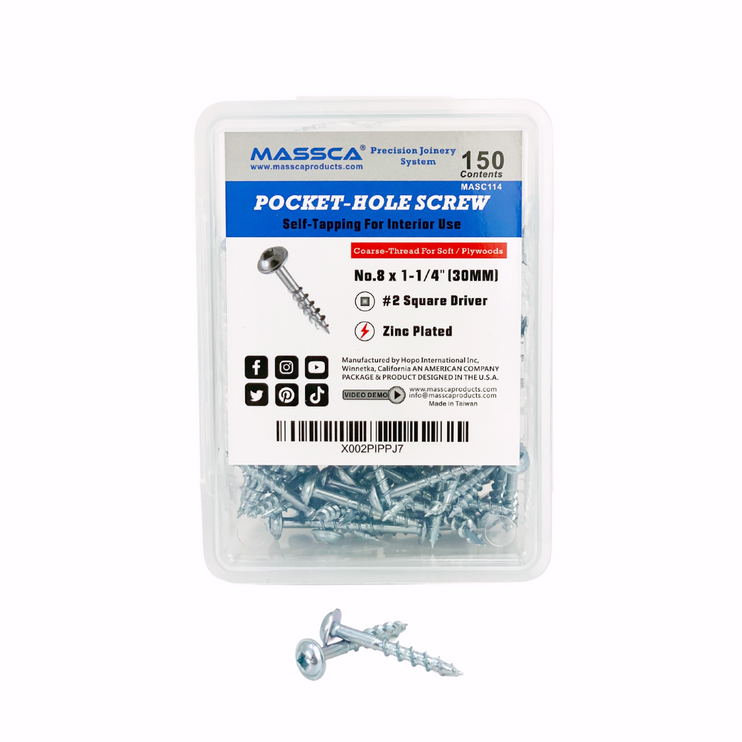 1-1/4'' Coarse Thread #8 Zinc Pocket Hole Screws - 150 Screws