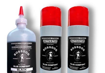 Professional Strength BLACK (MEDIUM) Super Glue 16 fl oz + TWO 10 fl oz ACTIVATORS Bundle