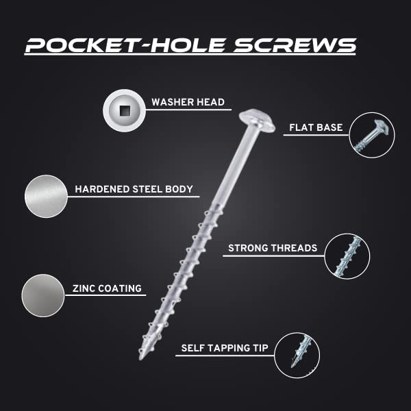 Massca Pocket-Hole Screw Kit 500 Units | Self-Tapping Zinc Plated