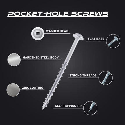 2'' Coarse Thread #8 Zinc Pocket Hole Screws - 100 Screws