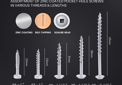 Massca Pocket-Hole Screw Kit 500 Units | Self-Tapping Zinc Plated