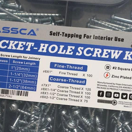 Massca Pocket-Hole Screw Kit 500 Units | Self-Tapping Zinc Plated