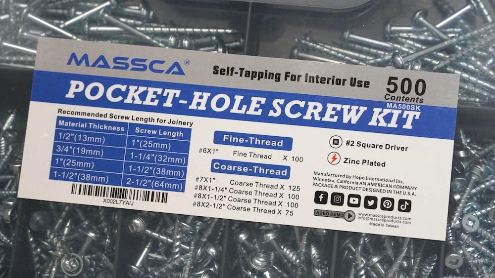 Massca Pocket-Hole Screw Kit 500 Units | Self-Tapping Zinc Plated