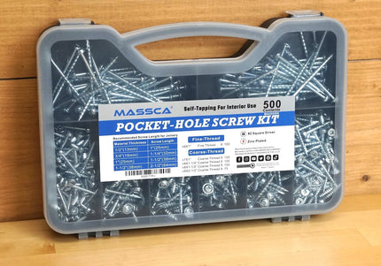 Massca Pocket-Hole Screw Kit 500 Units | Self-Tapping Zinc Plated