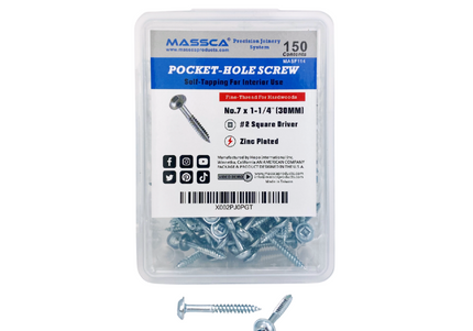 1-1/4'' Fine Thread #7 Zinc Pocket Hole Screws - 150 Screws