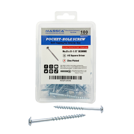 2-1/2'' Coarse Thread #8 Zinc Pocket Hole Screws - 100 Screws