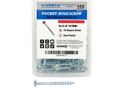 2'' Coarse Thread #8 Zinc Pocket Hole Screws - 100 Screws