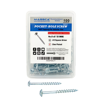 2'' Coarse Thread #8 Zinc Pocket Hole Screws - 100 Screws