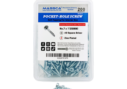 1'' Coarse Thread #7 Zinc Pocket Hole Screws - 200 Screws