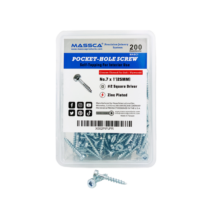 1'' Coarse Thread #7 Zinc Pocket Hole Screws - 200 Screws