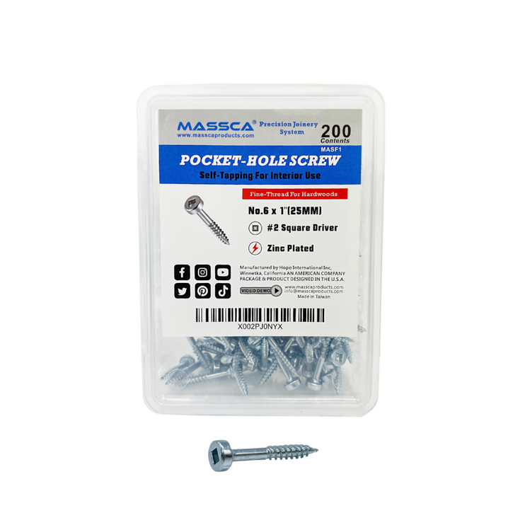 1'' Fine Thread #6 Zinc Pocket Hole Screws - 200 Screws