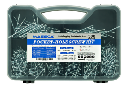 Massca Pocket-Hole Screw Kit 500 Units | Self-Tapping Zinc Plated